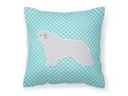 Spanish Water Dog Checkerboard Blue Fabric Decorative Pillow BB3715PW1414