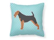 Welsh Terrier Checkerboard Blue Fabric Decorative Pillow BB3685PW1818