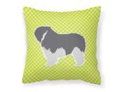 Polish Lowland Sheepdog Dog Checkerboard Green Fabric Decorative Pillow BB3832PW1818