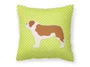 Saint Bernard Checkerboard Green Fabric Decorative Pillow BB3876PW1414