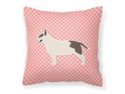 Bull Terrier Checkerboard Pink Fabric Decorative Pillow BB3678PW1414