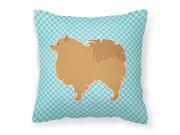 Pomeranian Checkerboard Blue Fabric Decorative Pillow BB3742PW1414