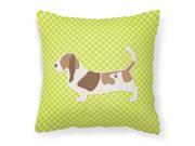 Basset Hound Checkerboard Green Fabric Decorative Pillow BB3802PW1818