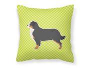 Bernese Mountain Dog Checkerboard Green Fabric Decorative Pillow BB3819PW1818