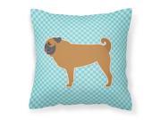 Pug Checkerboard Blue Fabric Decorative Pillow BB3747PW1414