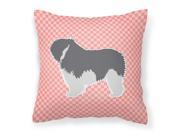 Polish Lowland Sheepdog Dog Checkerboard Pink Fabric Decorative Pillow BB3632PW1414