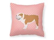 English Bulldog Checkerboard Pink Fabric Decorative Pillow BB3662PW1818