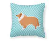 Collie Checkerboard Blue Fabric Decorative Pillow BB3716PW1818