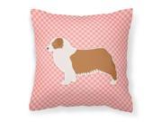 Australian Shepherd Dog Checkerboard Pink Fabric Decorative Pillow BB3633PW1818
