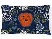 Blue Flowers Longhair Red Dachshund Canvas Fabric Decorative Pillow BB5065PW1216