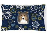 Blue Flowers Sheltie Canvas Fabric Decorative Pillow BB5093PW1216