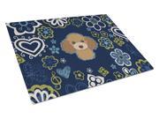 Blue Flowers Chocolate Brown Poodle Glass Cutting Board Large BB5107LCB