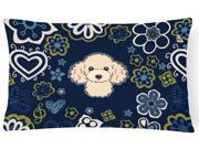 Blue Flowers Buff Poodle Canvas Fabric Decorative Pillow BB5109PW1216