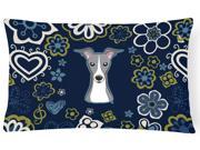 Blue Flowers Italian Greyhound Canvas Fabric Decorative Pillow BB5087PW1216