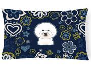 Blue Flowers Bichon Frise Canvas Fabric Decorative Pillow BB5068PW1216