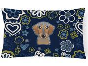 Blue Flowers Wirehaired Dachshund Canvas Fabric Decorative Pillow BB5084PW1216