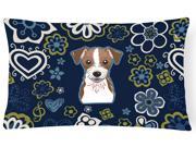 Blue Flowers Jack Russell Terrier Canvas Fabric Decorative Pillow BB5053PW1216