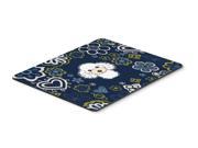 Blue Flowers White Poodle Mouse Pad Hot Pad or Trivet BB5108MP