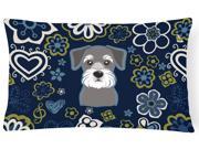 Blue Flowers Schnauzer Canvas Fabric Decorative Pillow BB5057PW1216