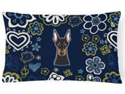 Blue Flowers Doberman Pinscher Canvas Fabric Decorative Pillow BB5096PW1216
