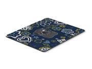 Blue Flowers Black Pug Mouse Pad Hot Pad or Trivet BB5114MP
