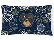 Blue Flowers Longhair Black and Tan Dachshund Canvas Fabric Decorative Pillow BB5064PW1216