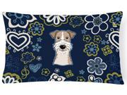 Blue Flowers Wire Haired Fox Terrier Canvas Fabric Decorative Pillow BB5098PW1216