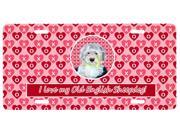 Old English Sheepdog Valentine s Love and Hearts License Plate