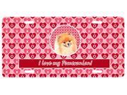 Pomeranian Valentine s Love and Hearts License Plate