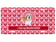 Bearded Collie Valentine s Love and Hearts License Plate