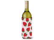 Strawberries on Pink Wine Bottle Beverge Insulator Hugger BB5146LITERK