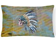 Day of the Dead Indian Chief Skull Canvas Fabric Decorative Pillow BB5128PW1216
