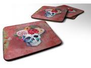 Set of 4 Day of the Dead Red Flowers Skull Foam Coasters Set of 4 BB5130FC