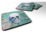 Set of 4 Day of the Dead Teal Skull Foam Coasters Set of 4 BB5123FC