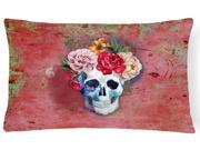 Day of the Dead Red Flowers Skull Canvas Fabric Decorative Pillow BB5130PW1216
