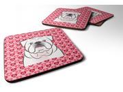 Set of 4 White English Bulldog Hearts Foam Coasters Set of 4 BB5290FC