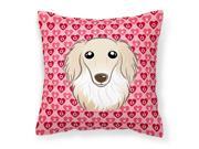 Longhair Creme Dachshund Hearts Fabric Decorative Pillow BB5282PW1818