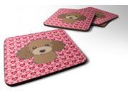 Set of 4 Chocolate Brown Poodle Hearts Foam Coasters Set of 4 BB5326FC