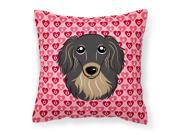 Longhair Black and Tan Dachshund Hearts Fabric Decorative Pillow BB5283PW1414