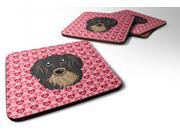 Set of 4 Longhair Black and Tan Dachshund Hearts Foam Coasters Set of 4 BB5283FC