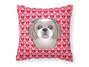 Gray Silver Shih Tzu Hearts Fabric Decorative Pillow BB5320PW1414