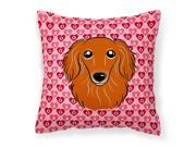 Longhair Red Dachshund Hearts Fabric Decorative Pillow BB5284PW1414