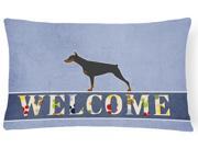 Doberman Pinscher Welcome Canvas Fabric Decorative Pillow BB5564PW1216