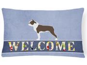 Boston Terrier Welcome Canvas Fabric Decorative Pillow BB5548PW1216