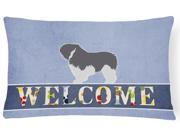 Polish Lowland Sheepdog Dog Welcome Canvas Fabric Decorative Pillow BB5536PW1216