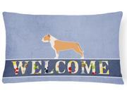 Staffordshire Bull Terrier Welcome Canvas Fabric Decorative Pillow BB5558PW1216