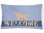 Yellow Labrador Retriever Welcome Canvas Fabric Decorative Pillow BB5501PW1216