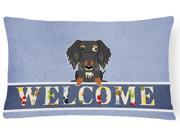 Wire Haired Dachshund Dapple Welcome Canvas Fabric Decorative Pillow BB5709PW1216