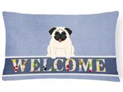 Pug Cream Welcome Canvas Fabric Decorative Pillow BB5585PW1216