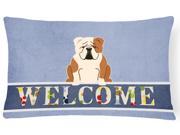 English Bulldog Fawn White Welcome Canvas Fabric Decorative Pillow BB5706PW1216